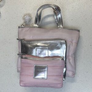 Modella Metallic Silver and Soft Pink Cosmetic Bag Set